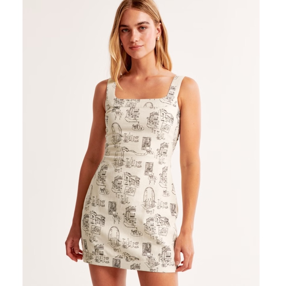 Linen-Blend Wide Strap Mini Dress